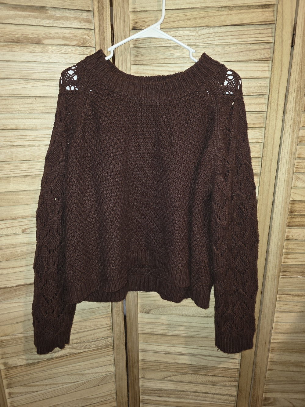 Chunky Cable-Sleeve Burgundy Women's Sweater